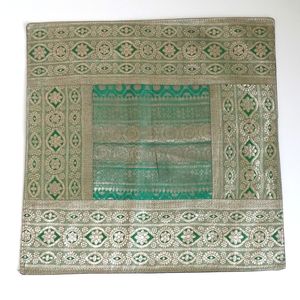 Gorgeous Silk Green Iridescent Patchwork Pillow Sham from India 16” x 16”